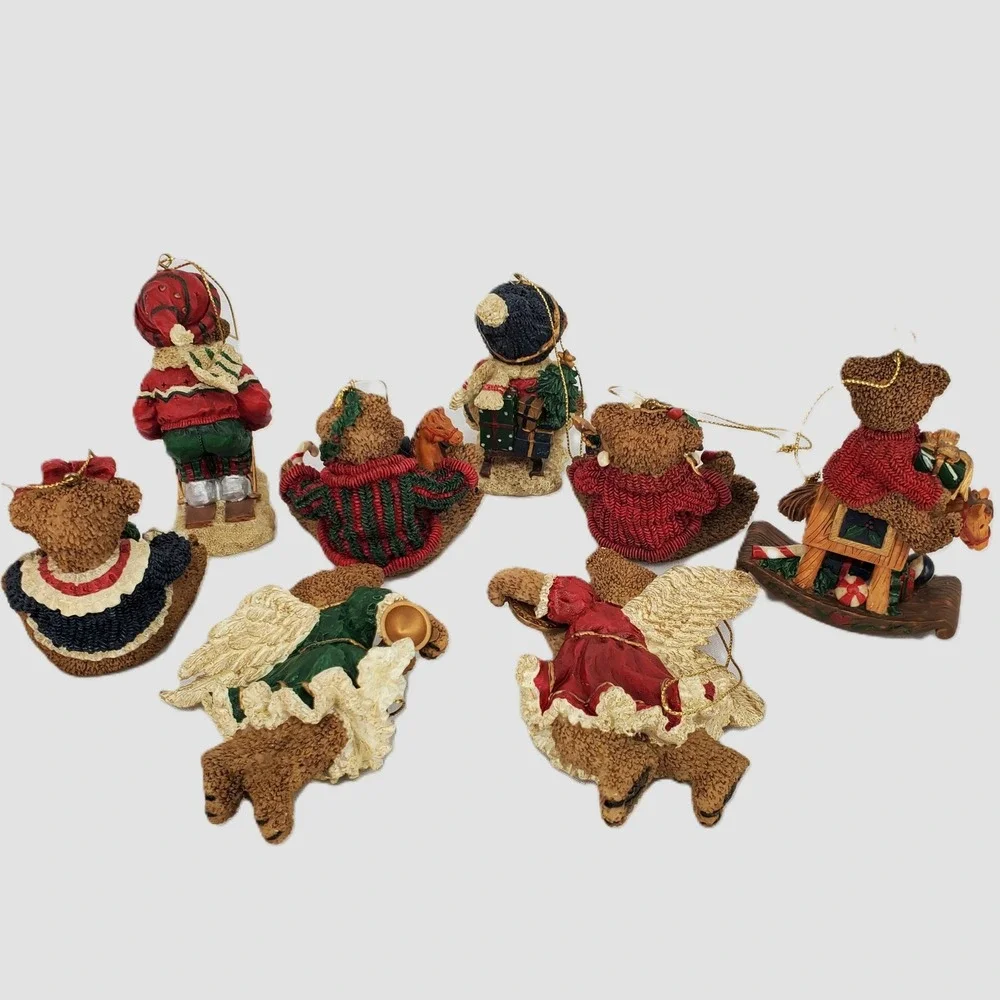 Christmas Teddy Bear 8pc Ornament Set Resin Angel‎ Skiing Sledding Holiday Decor